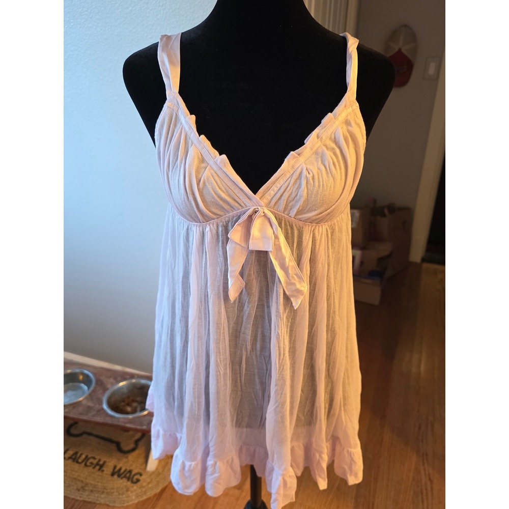 Victoria's Secret Lavender Purple Ruffle Babydoll Chemise L Sleeptime Bow Trim